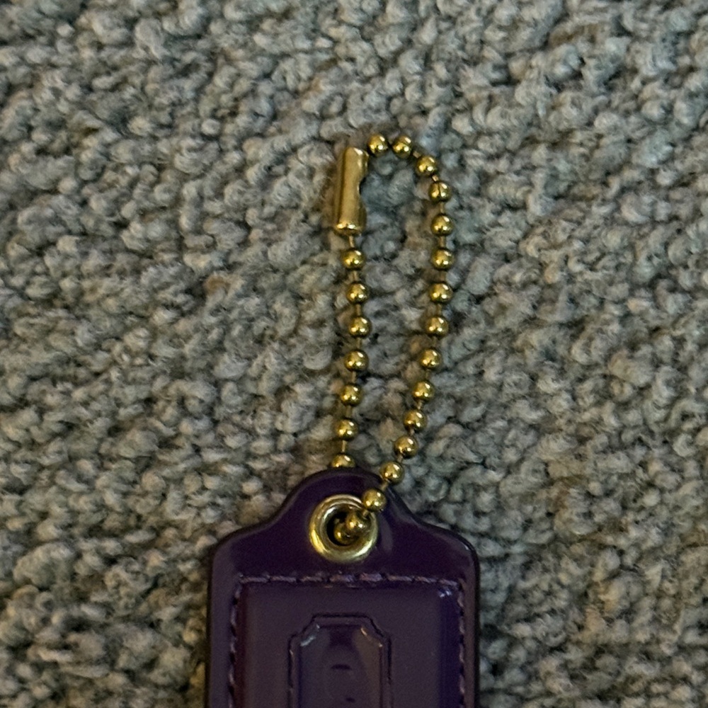 Coach Deep Purple Patent Leather Bag Tag, Bag Charm, Keychain! New! 2.5”x1.25”. - Picture 6 of 6